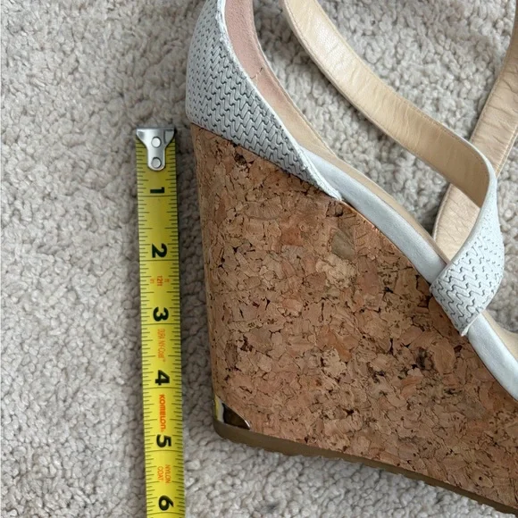 Jimmy Choo White Woven Leather Portia Cork Wedge Platform Sandals Sz 38.5 US 8.5 - Picture 11 of 11
